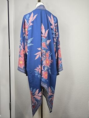 Flying Tomato Boho Floral Kimono Navy Pink Beach Cover-up S/M Festival